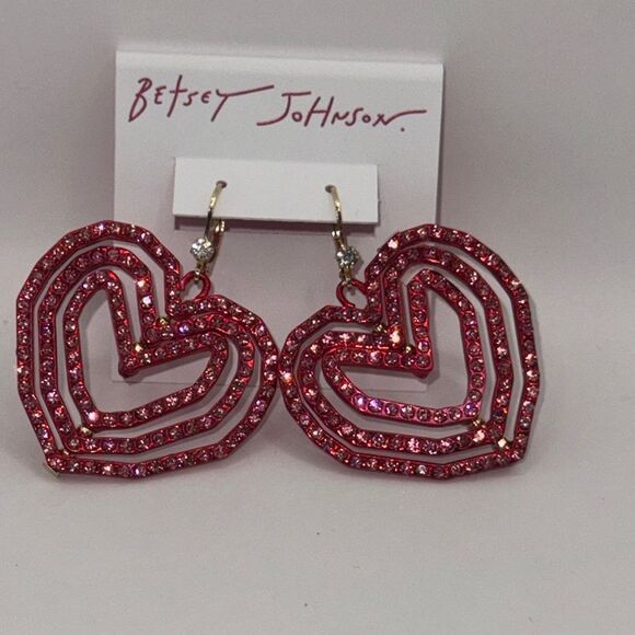 Betsey Johnson Pink Heart Earrings - Picture 1 of 7